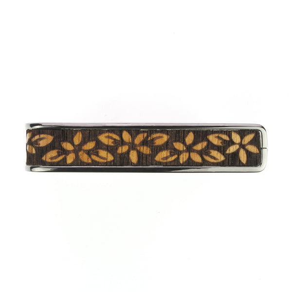 Black Chrome Finish with Hawaiian Koa Plumeria Lei Engraved Inlay