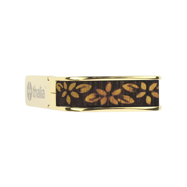 24k Gold Finish with Hawaiian Koa Plumeria Lei Engraved Inlay